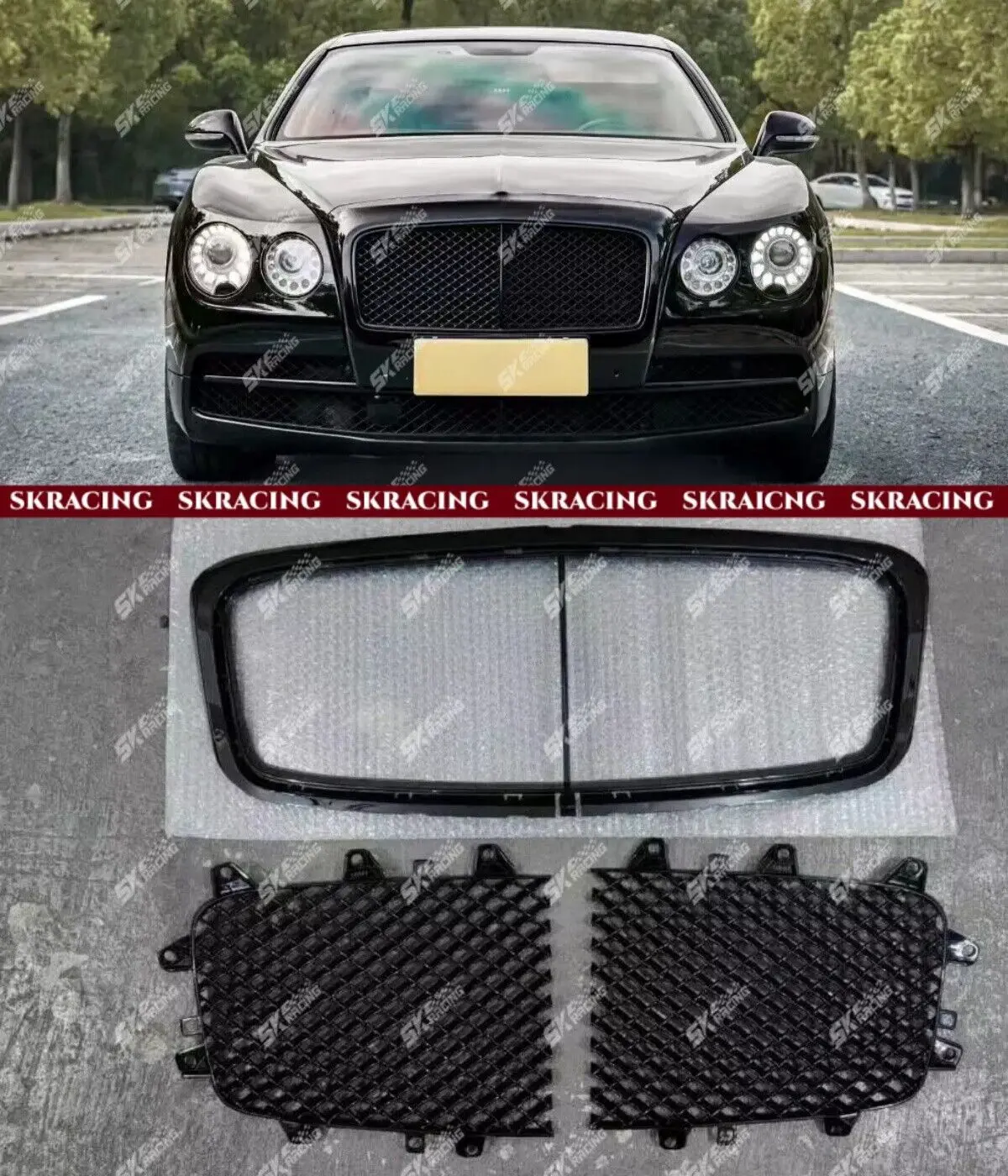 

Front Radiator Chrome Black Grille Mesh Bumper Fits 2014-18 Bentley Flying Spur