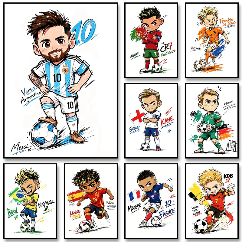 Portrait Poster of Football Stars Messi and Neymar - Fan Sports Theme Room Decoration, Living Room Hanging Paintings