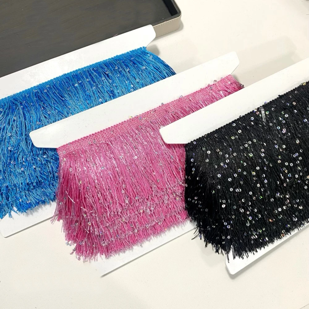 Flecos de lentejuelas con borlas de 10 cm para coser ropa, vestidos de noche, decoración de cortinas, pasamanerías decorativas costura, borlas doradas, flecos para coser costura