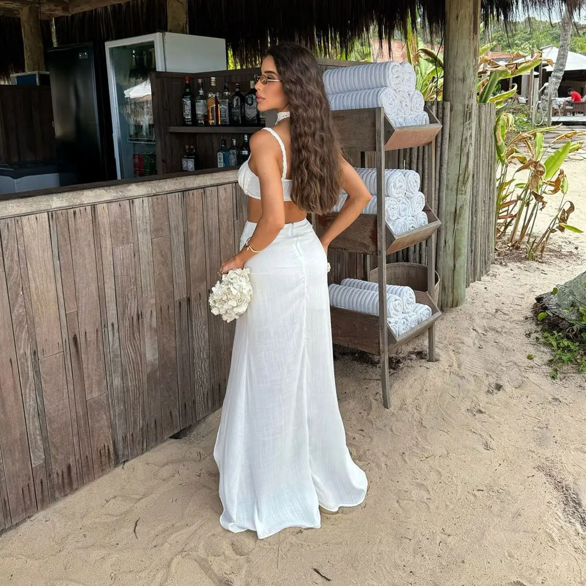 3Pcs Sexy Bikini Set With Cover Up Shell White Swimsuit Women Halter Swimwear Female Off Shoulder Bathingsuit Biquini Beachwear