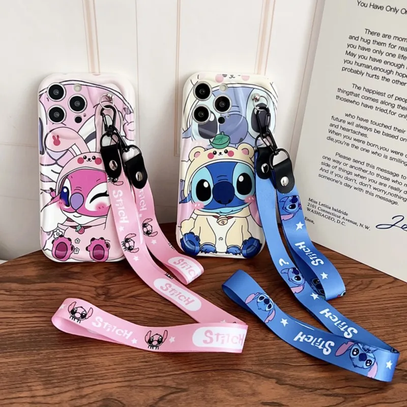 Cute 3D Cartoon Wave Edge Stitch with lanyard Protective Cover For Samsung Galaxy A03S A24 A34 A54 A05 A05S A15 A25 A35 A55