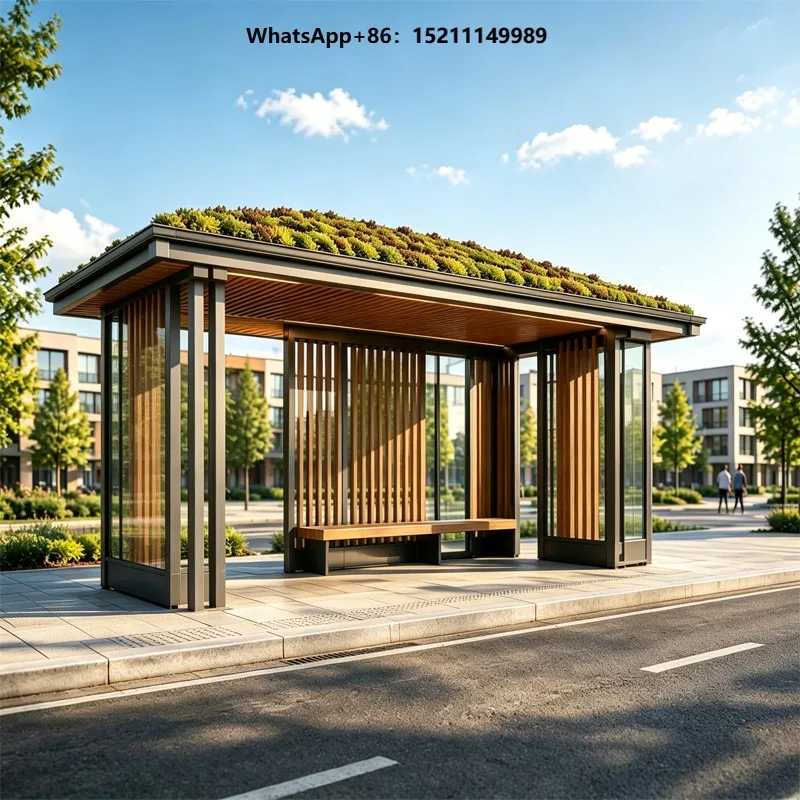 Smart City Intelligent Bus Stop Shelter Stainless Steel Modern Public Waiting Station with Intelligent Advertising LED Display.