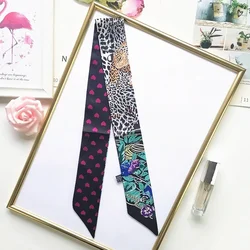 Luxurious Fashion Ladies LeisureLeopard Print Decoration Twill Long Strip Streamer Silk Scarf Tie Bind A Bag Ribbon