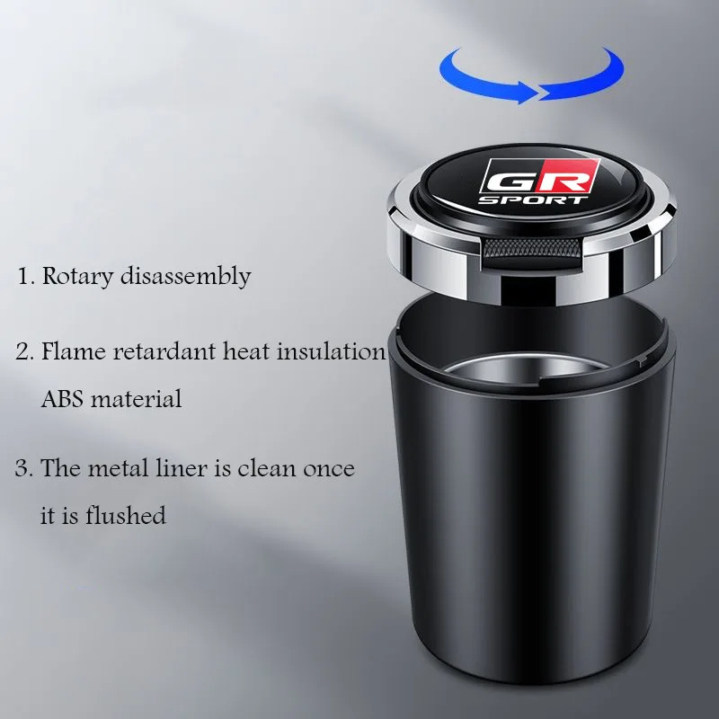 Multifunctional car ashtray with blue LED light metal liner cigar cup for Toyota GR Sport HV YARiS Camry interior accessories