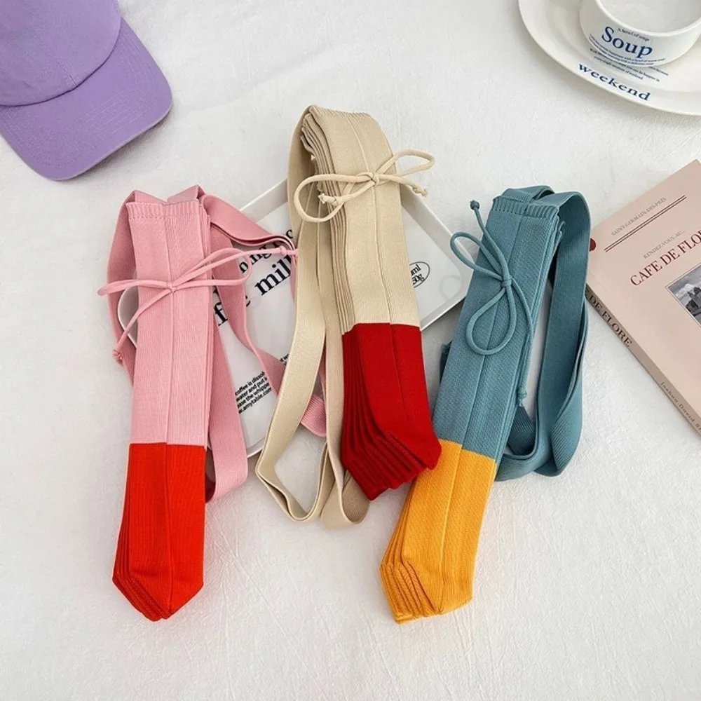 Handbag Knit Folding Shopping Bag Large Capacity Eco-Friendly Foldable Eco Bag Shoulder Pouch Contrast Color Pleated Bag