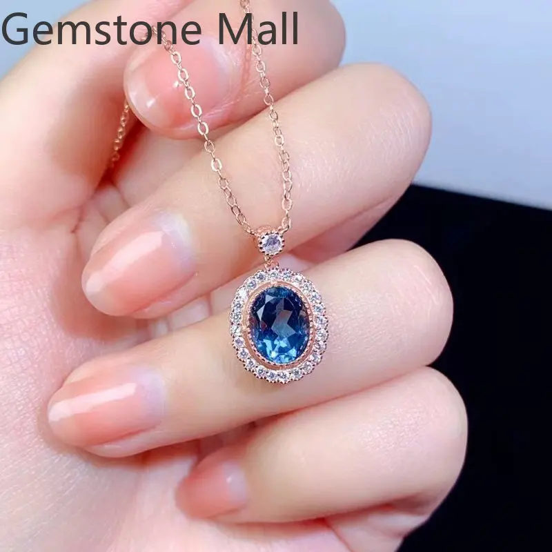 

2ct 7mm*9mm Natural Topaz Pendant London Blue Topaz Necklace Pendant Classic 18K Gold Plating 925 Silver Topaz Jewelry