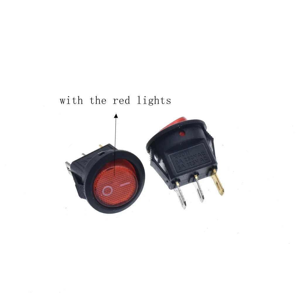 100pcs 16mm 2 PINS/3 PINS  2 Position ON/OFF SPST Round Rocker Switch 3A/250V 6A/125V AC Red/Black