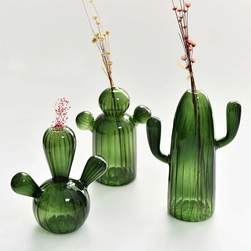 Colored Cactus Glass Vase Transparent Hydroponics Plant Desk Decoration Vases Crafts Living Room Decoration Ornament Gifts