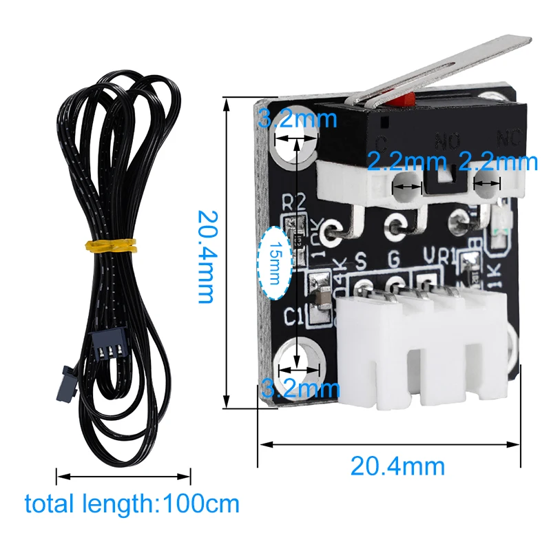 4Set XYZ Poros Sakelar Batas Mikro Sakelar Mekanis Ujung Stop 3Pin Kabel 1M untuk Creality CR10 CR10S Ender3 Bagian Printer 3D