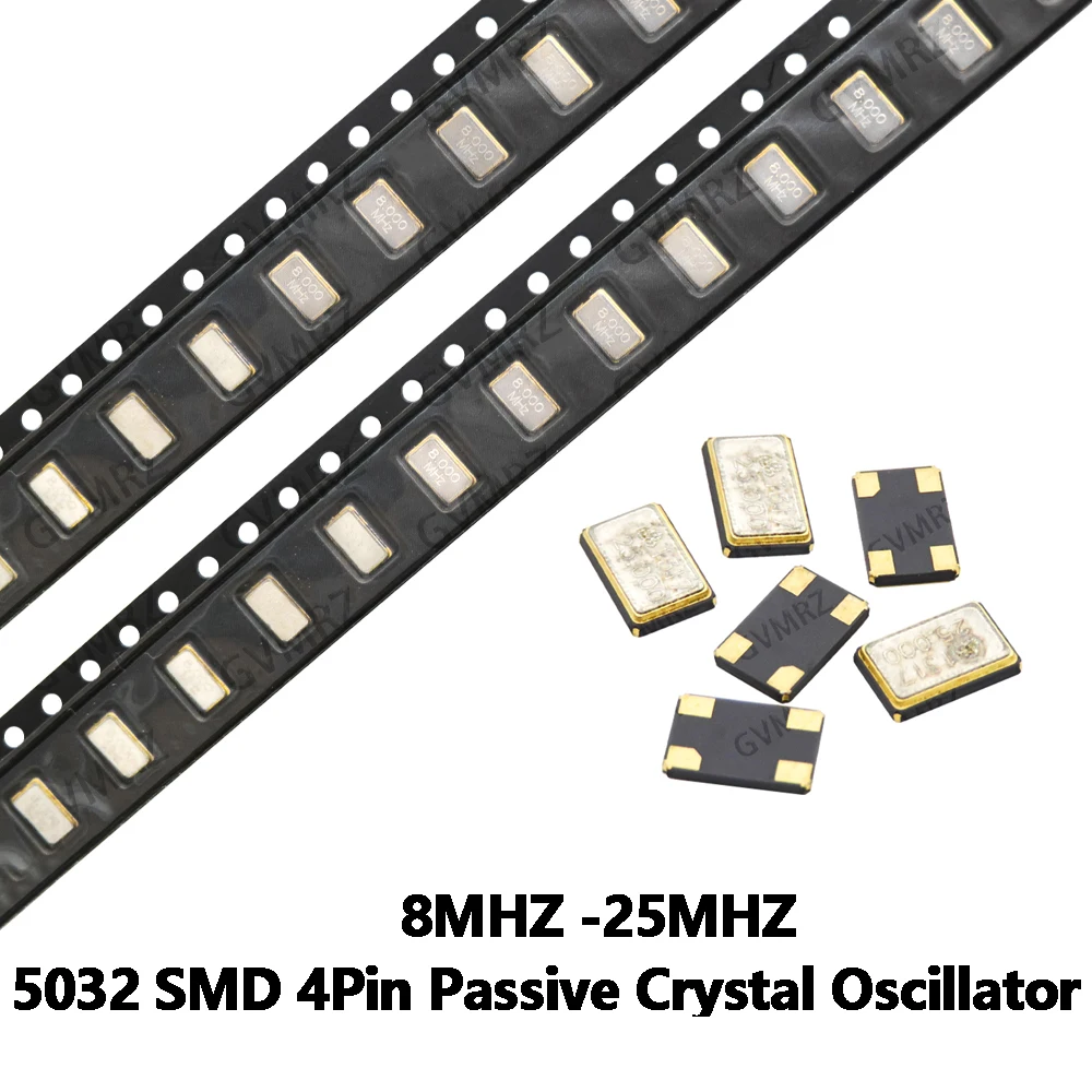 10PCS 24MHZ 25MHZ 5032 SMD 4Pin Passive Crystal Oscillator - High Precision Quartz Resonator 10MHZ 12MHZ 20MHz