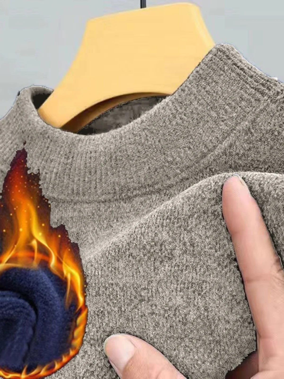 

Men's Winter Thiened Fce Lined Knitted Sweater Velvet Warm Top Faionable Base irt f High Collar Long Sl...