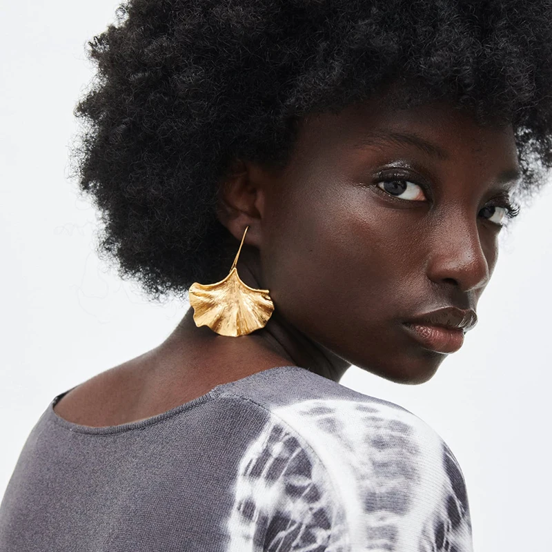 Unique Gingko Leaf Charm Drop Earrings Big Statement Geometric Earrings for Women Gold Silver Color Jewelry Pendientes Mujer