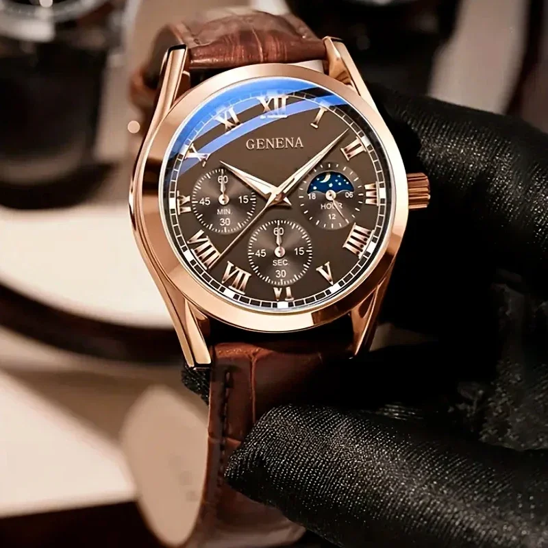 Three eye six pin fashionable steel strap watch, gift  men's watch