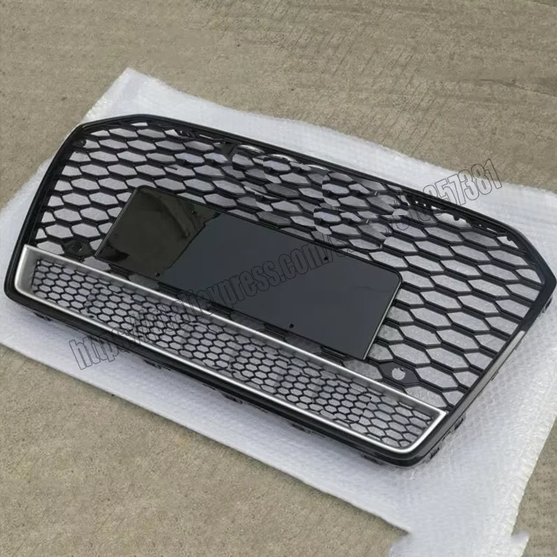 RS6 Style Front Grill Honeycomb Grille Black Silver New Fit For Audi A6 S6 2016 16 2017 17 2018 18