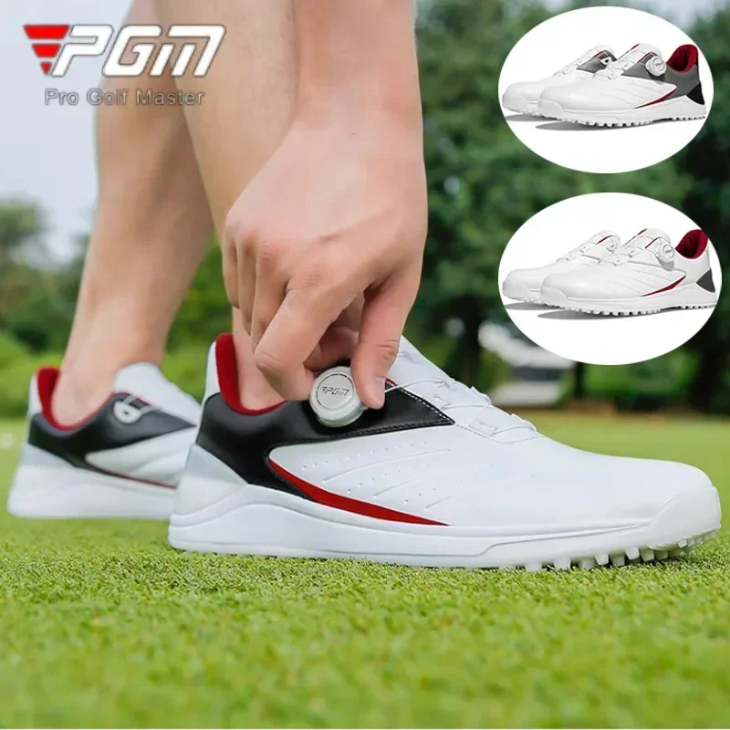 PGM Men Microfiber Waterproof Golf Shoes Male Breathable Non-slip Sneakers Men Rotating Buckle Sport Shoes New Golf Footwear