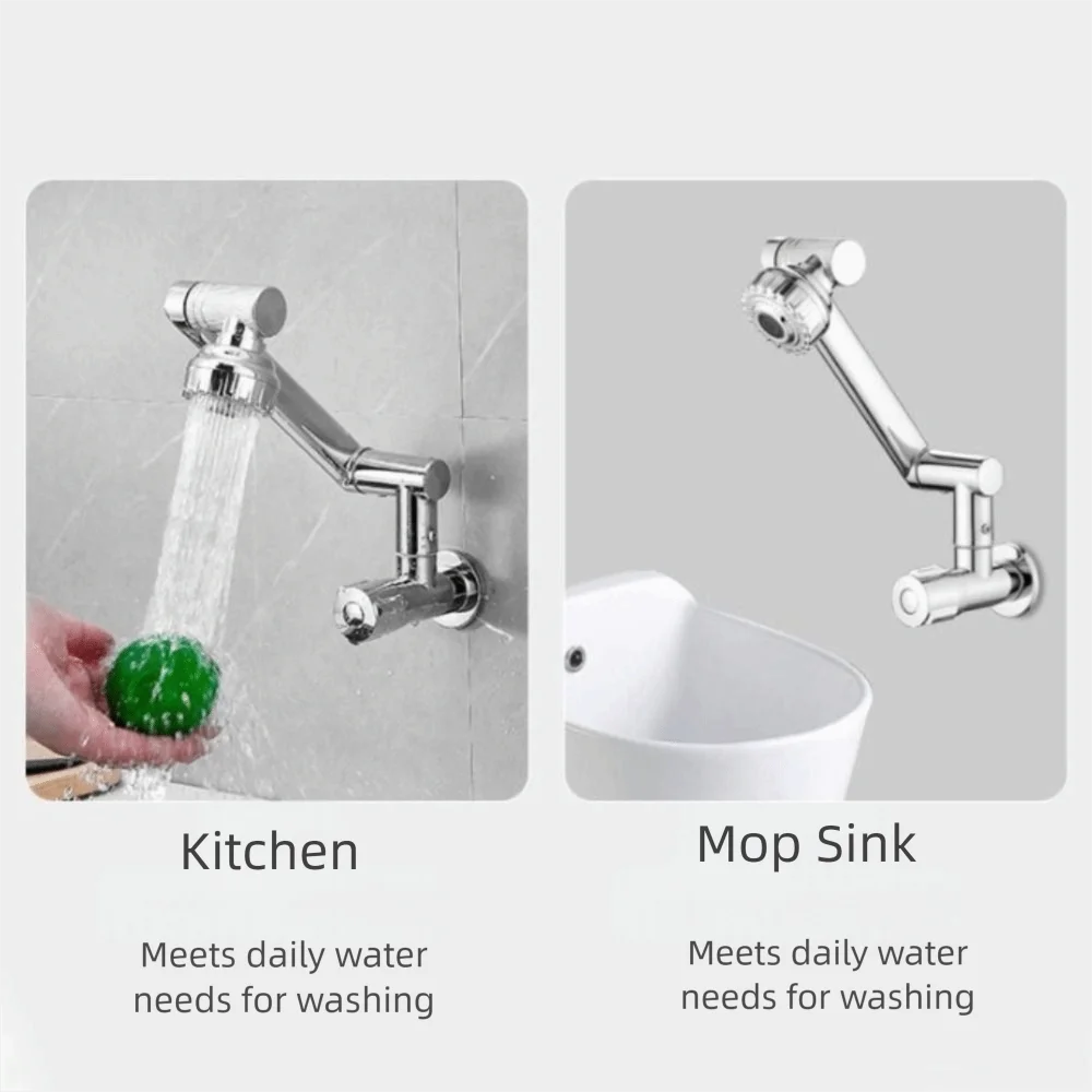

360° Rotation Wall Mounted Faucet Chrome Finish Stainless Steel Bathroom Faucet 2 Modes Nozzle Single Cold Water Tap Kitchen