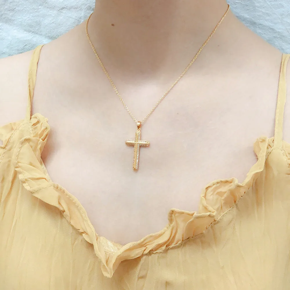 Hochwertige Goldfarbene Zirkon-Kreuz-Anhänger-Halskette, Goth-Choker für Frauen, Halloween-Geschenk, Großhandel Modeschmuck Geschenk – Detail 2