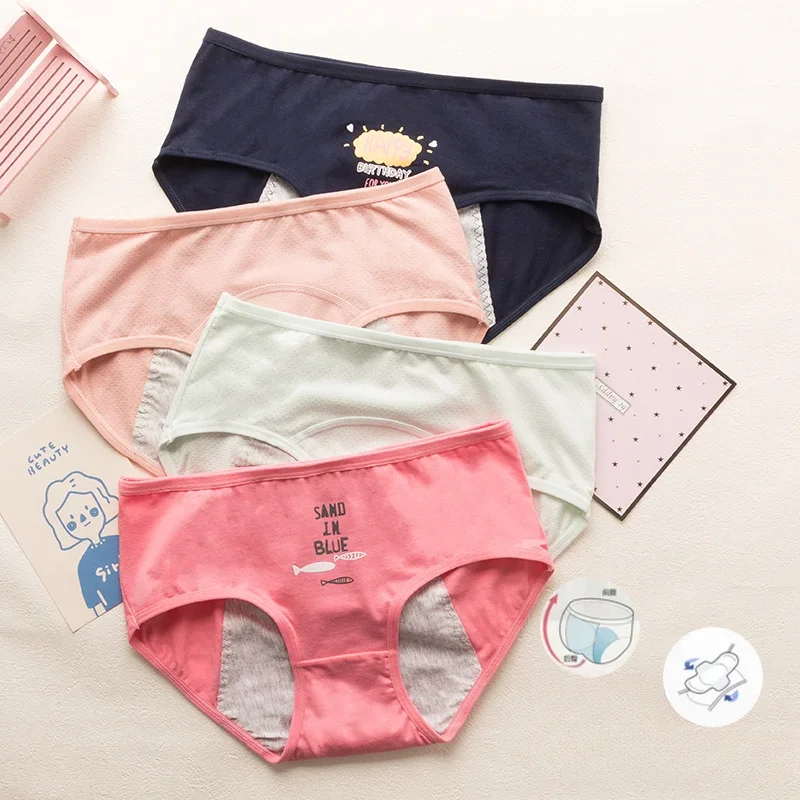 Cute Cartoon Menstrual Girls  Period Underwear Leak Proof Panties Menstrual Panties for Teenager Leakproof Physiological Panties