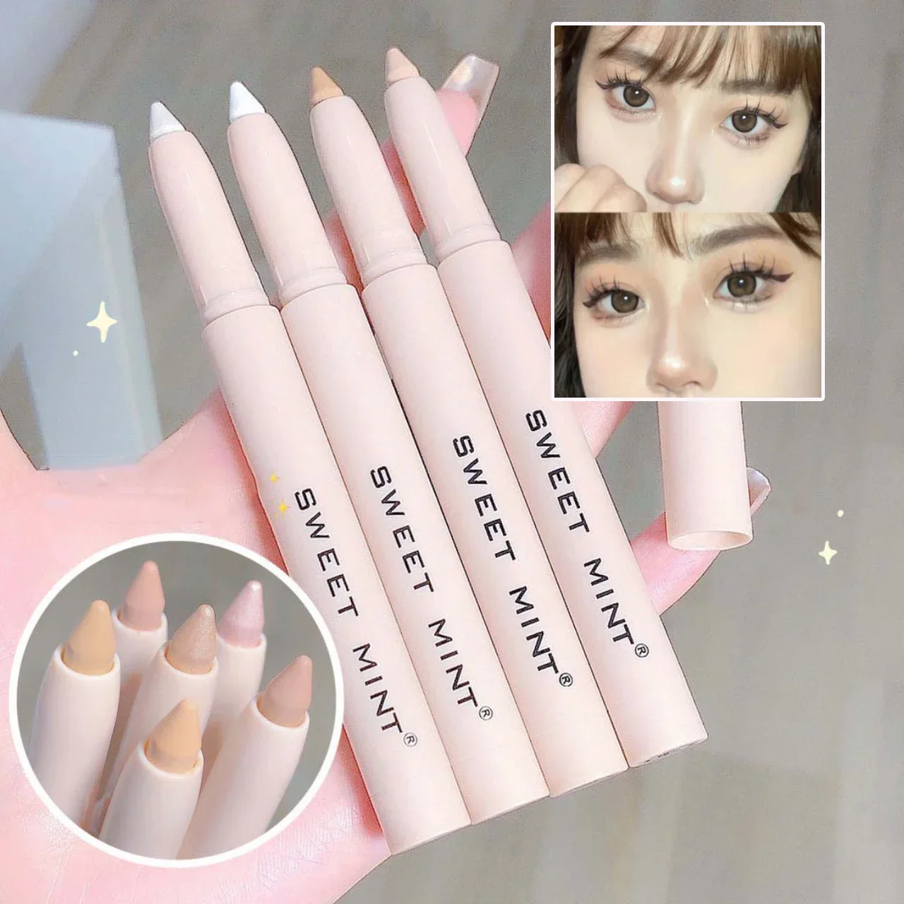 14 Colors White Eyeliner Shiny Glitter Eyeshadow Stick Eye Liner Pen Matte Brown Pink Pearlescent Eyes Makeup Brighten Silkworm