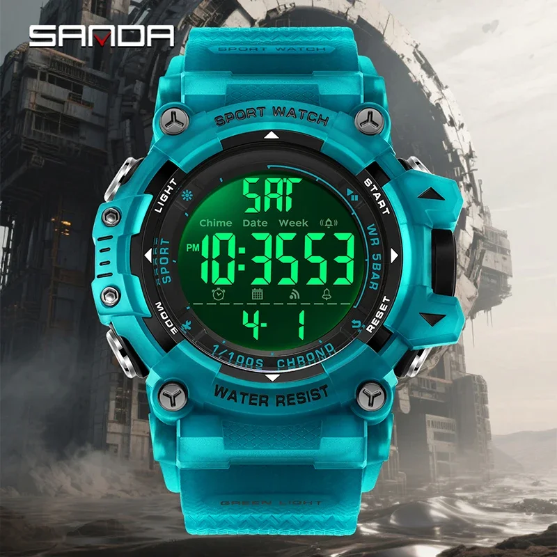 SANDA جديد أزياء الرجال للماء ووتش LED الإلكترونية ضوء الليل التناظرية الرقمية العد التنازلي ساعة تنبيه طالب الرياضة ووتش