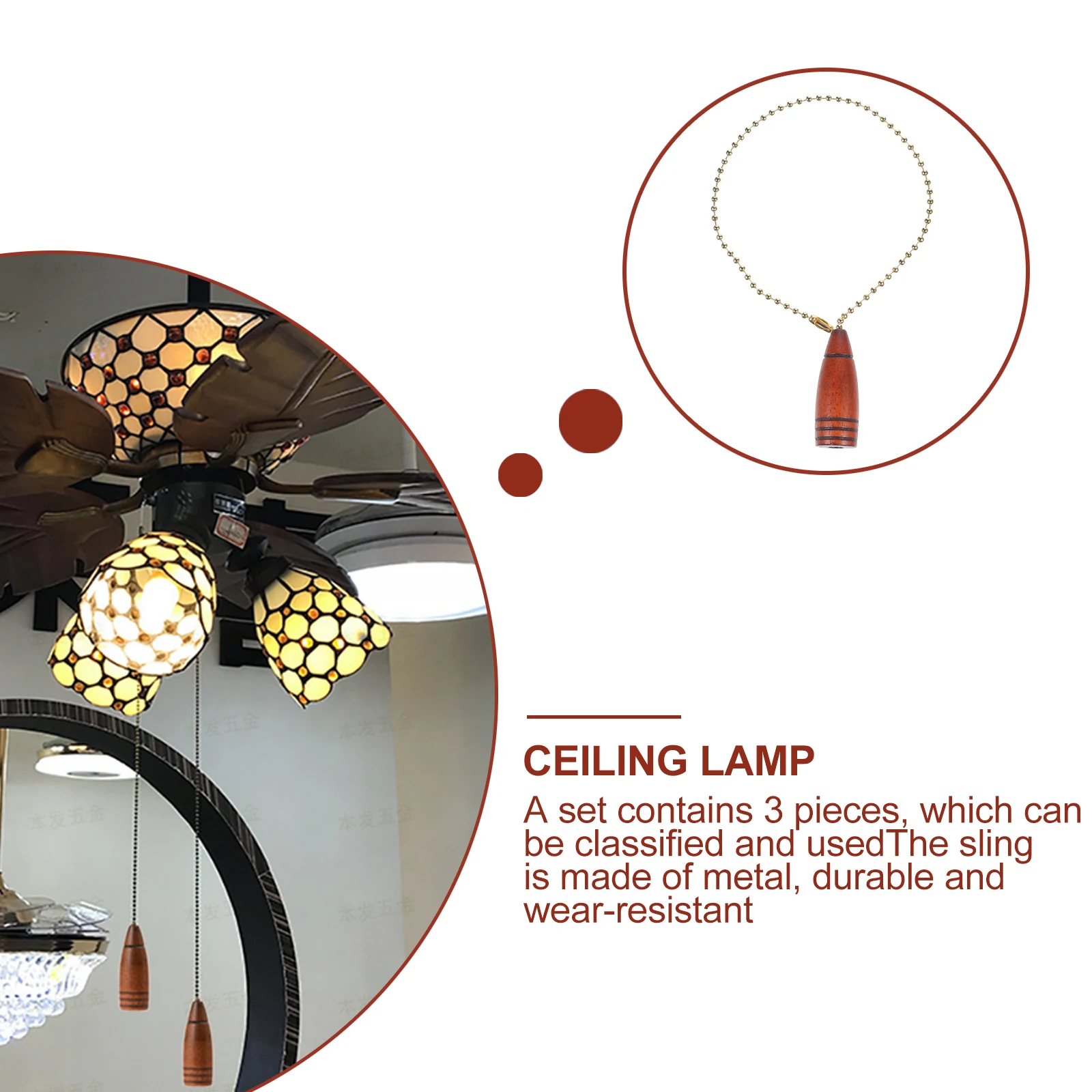 

3pcs Ceiling Fan Chain Pull Extension Set Beaded Retro Decor For Lamp Pendant Durable Metal Sling Chain Extender Home