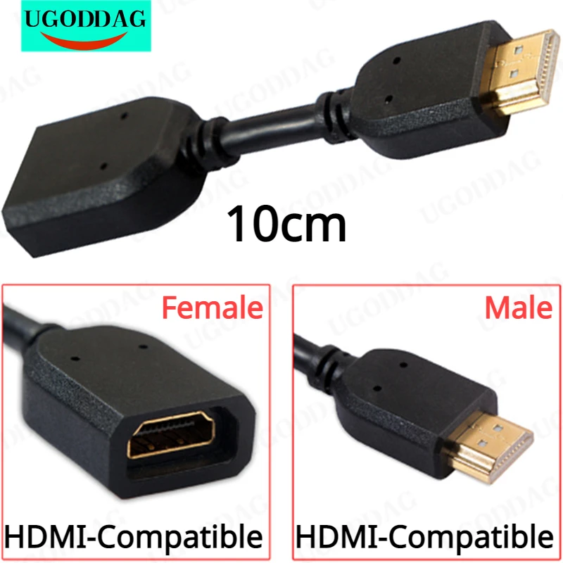 10cm kompatybilny z HDMI przedłużacz kabla HDTV pozłacany przedłużacz Adapter szeroko kompatybilny zestaw pudełkek pod telewizor dla Google