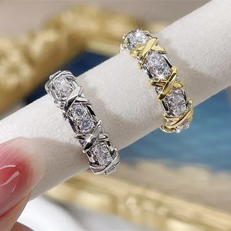 Fashion Cubic Zirconia Delicate Women Weight Loss Ring Couple Health Care Jewelry Cross Geometric CZ Dancing Party Wedding Rings