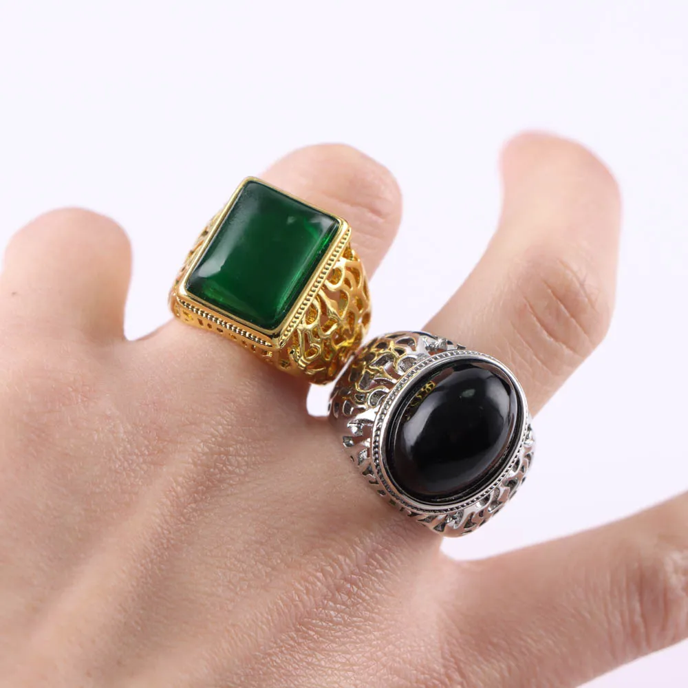 Wholesale 20Pcs/Lot Fashion Vintage Natural Stone Opening Ring For Women Men Retro Geometry Jewelry Party Gifts Mix Color