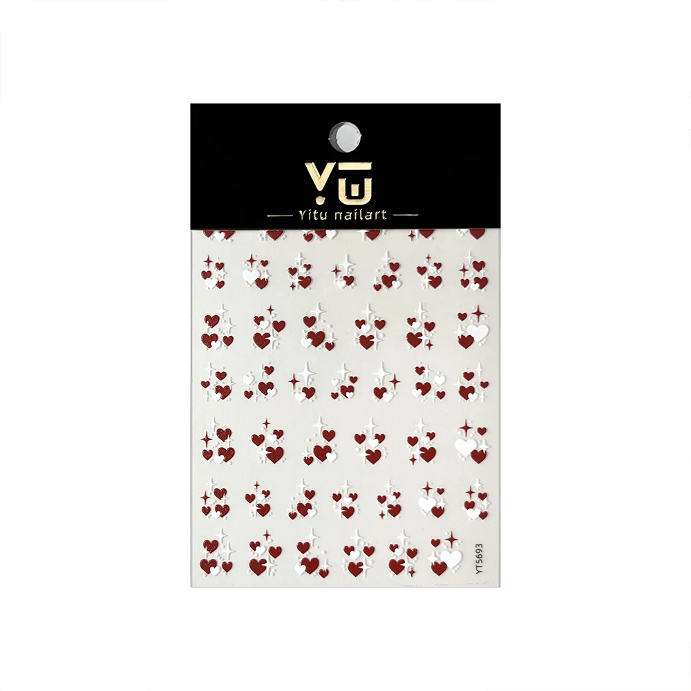 1枚入り ラブハートネイルステッカー 3D 赤白ハート セルフ接着ネイルデカール DIY クロス スターライト マニキュア スライダー ネイルアートデコレーション