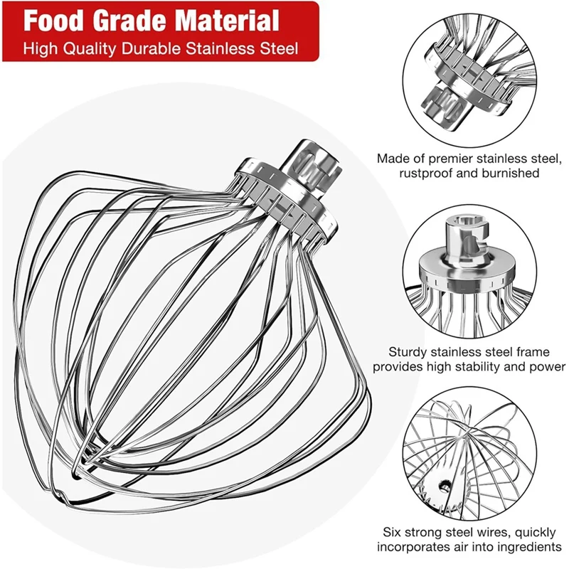 KN211WW Stainless Steel 11-Wire Whip Attachment for KitchenAid Bowl Lift Mixer 7QT Bowl Replacement Egg Beater Whisk