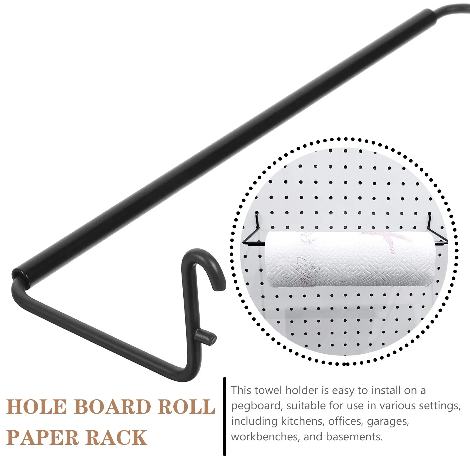 Pegboard Paper Towel Holder Metal Sturdy Enclosed Design Easy Install Kitchen Garage Laundry Room Organization Hooks