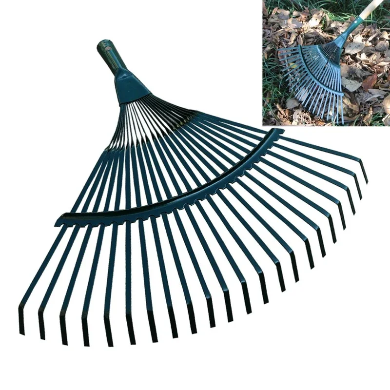 22 Teeth Portable Fan Shaped Rake Head Replacement Garden Rake Head Carbon Steel Garden Dead Leaf Cleaning Rake Garden Tool