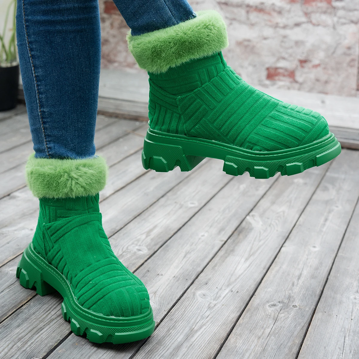 Botines con plataforma para mujer, botas cálidas, color verde, modernas, para ocio al aire libre, invierno, 2024