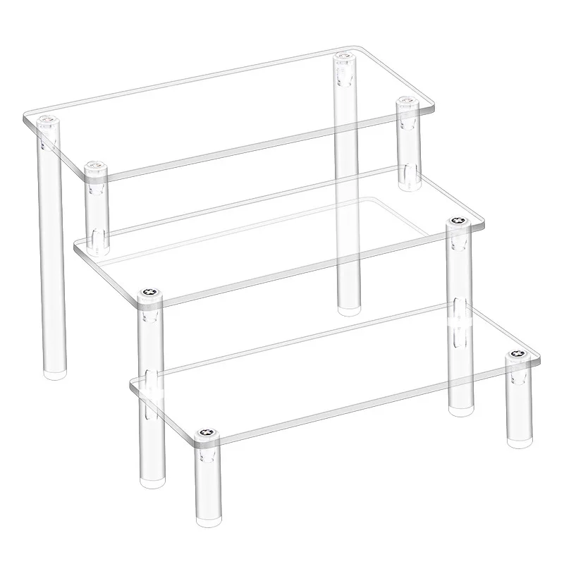 Clear Acrylic Tiered Display Stand for Collectibles Blind Box Figurines Perfume Cupcakes Stackable Transparent Storage Organizer