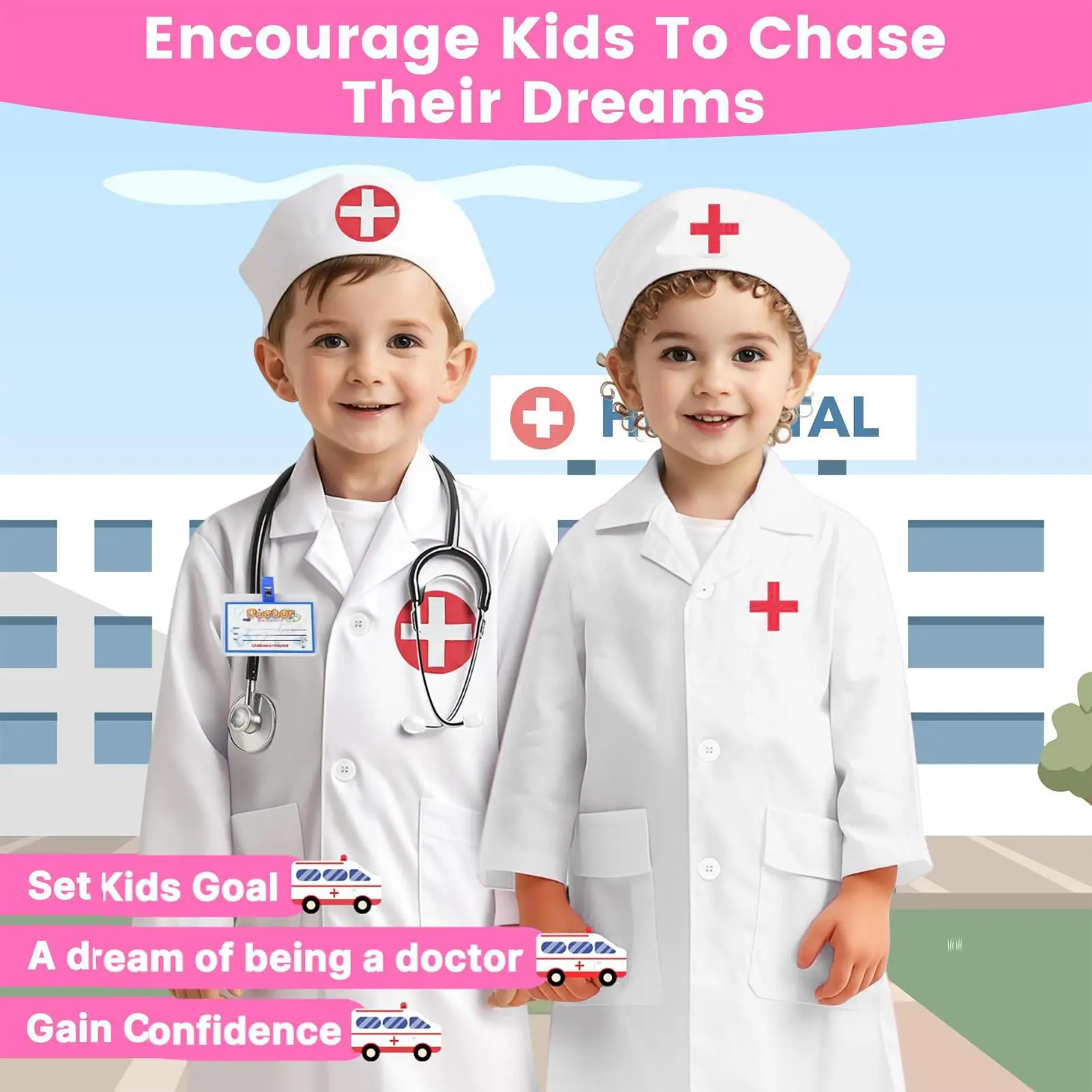 Kid's Doctor Cosplay Nurse Costume Nurse Suit Doctor's V Neck Surgical Suit Boys Girls Halloween Party Epidemic Role Clothing