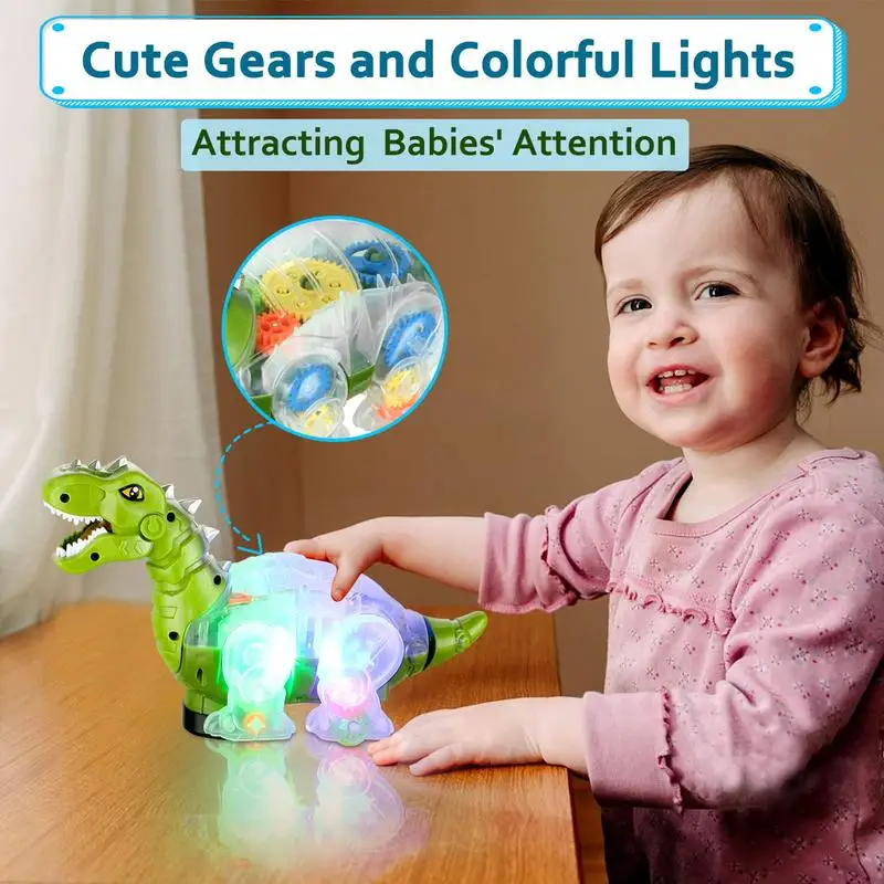 Kid Dinosaur Toy Musical Dinosaur Toys Early Development Toy With Gears Design Self-Steering For Lights Music Early Development