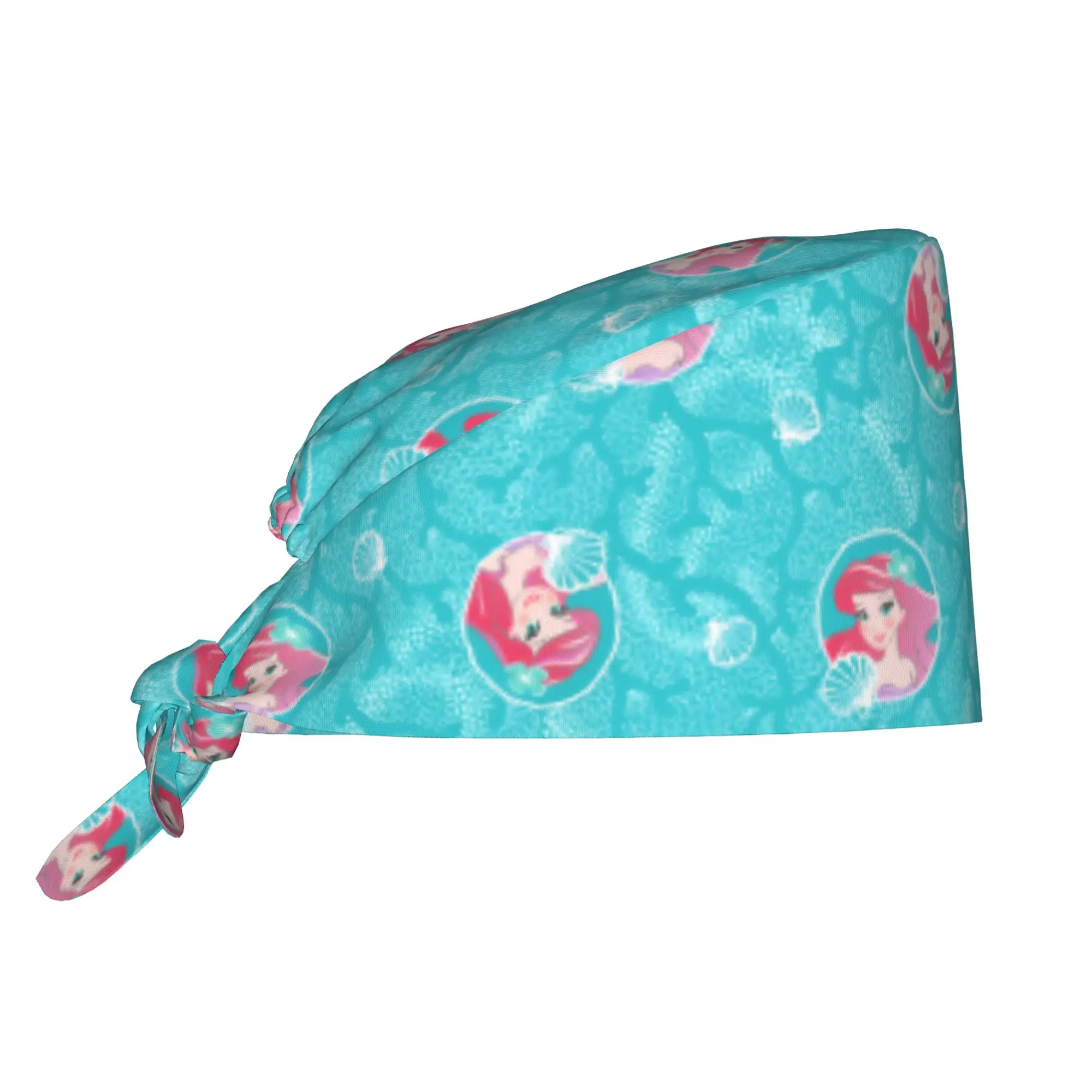 Custom Littles Anime Mermaides Cleaning Working Cap Cool Unisex Fish Cartoon Scrub Cap Surgicals Hat Nurse Scrubs Hat Nurse
