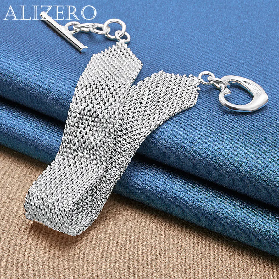 

ALIZERO 925 Sterling Silver Bracelet TO Buckle Woven Mesh Chain Bracelets For Women Fashion Jewelry For Party and Daily Wear
