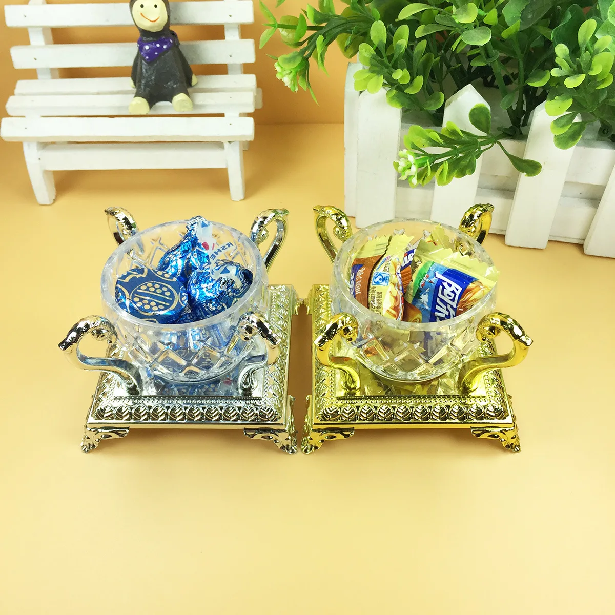 12pcs/set Wedding Candy Box Creative Salad Cup Seasoning Cup Gold Silver Candy Holder Plastic Box Party Supplies Gift Packaging