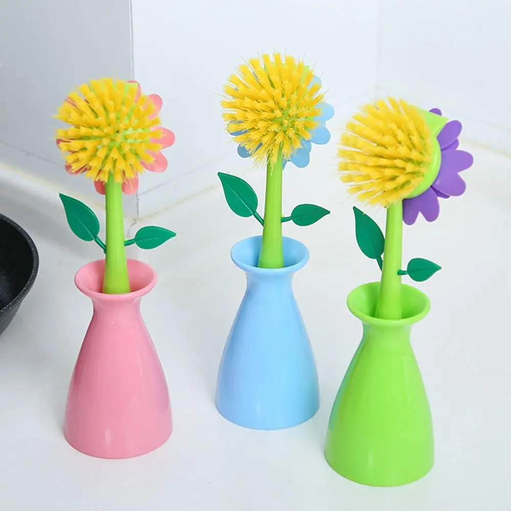 Creative Flower Shaped Stove Cleaning Brush Removable Handle Brush Bottle Bowl Dish Pot Cleaner Kitchen Accessories