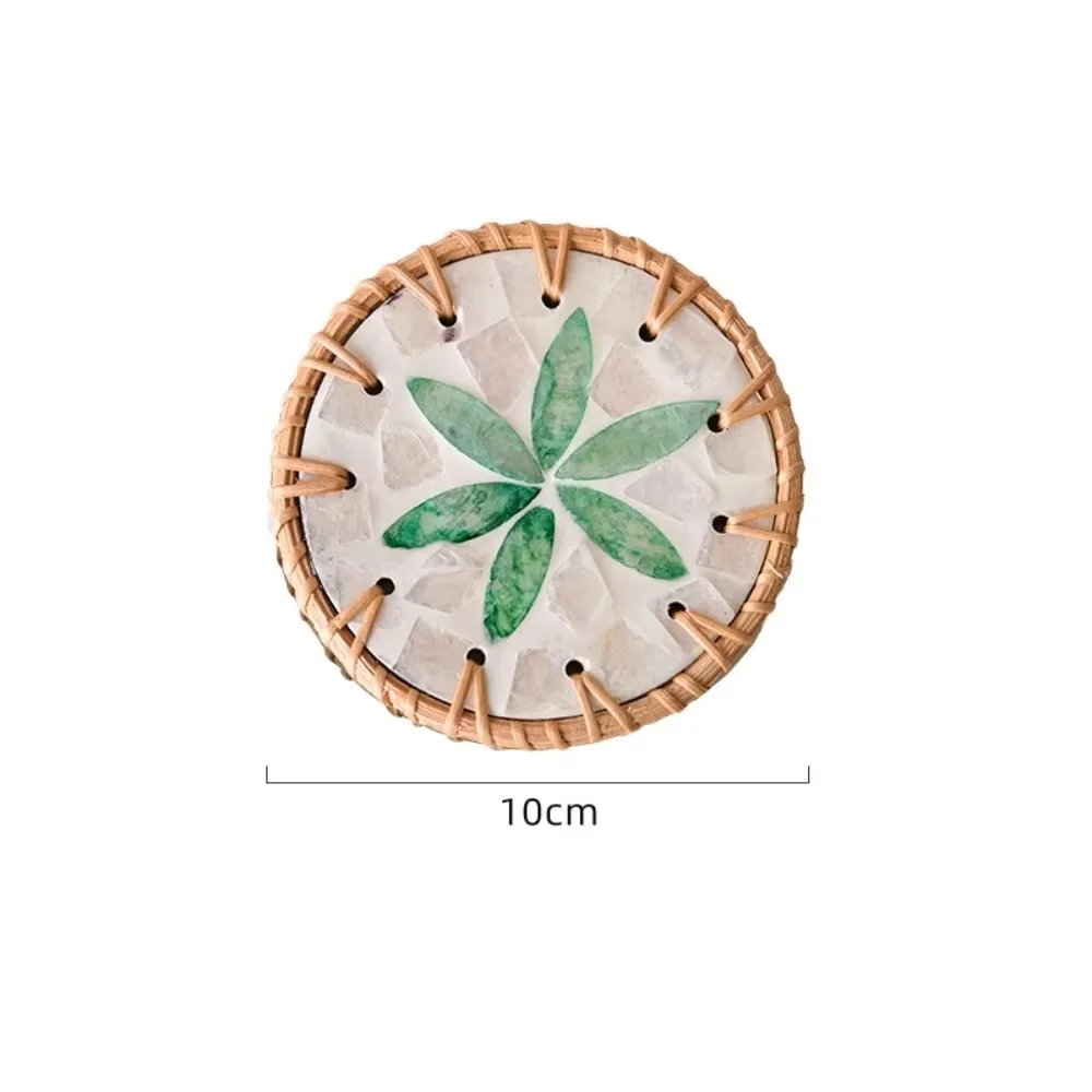 New 10cm Rattan Coaster Colorful Round Shell Cup Mat Handmade Heat Resistant Dining Table Protector Pad For Coffee Tea Hot Drink