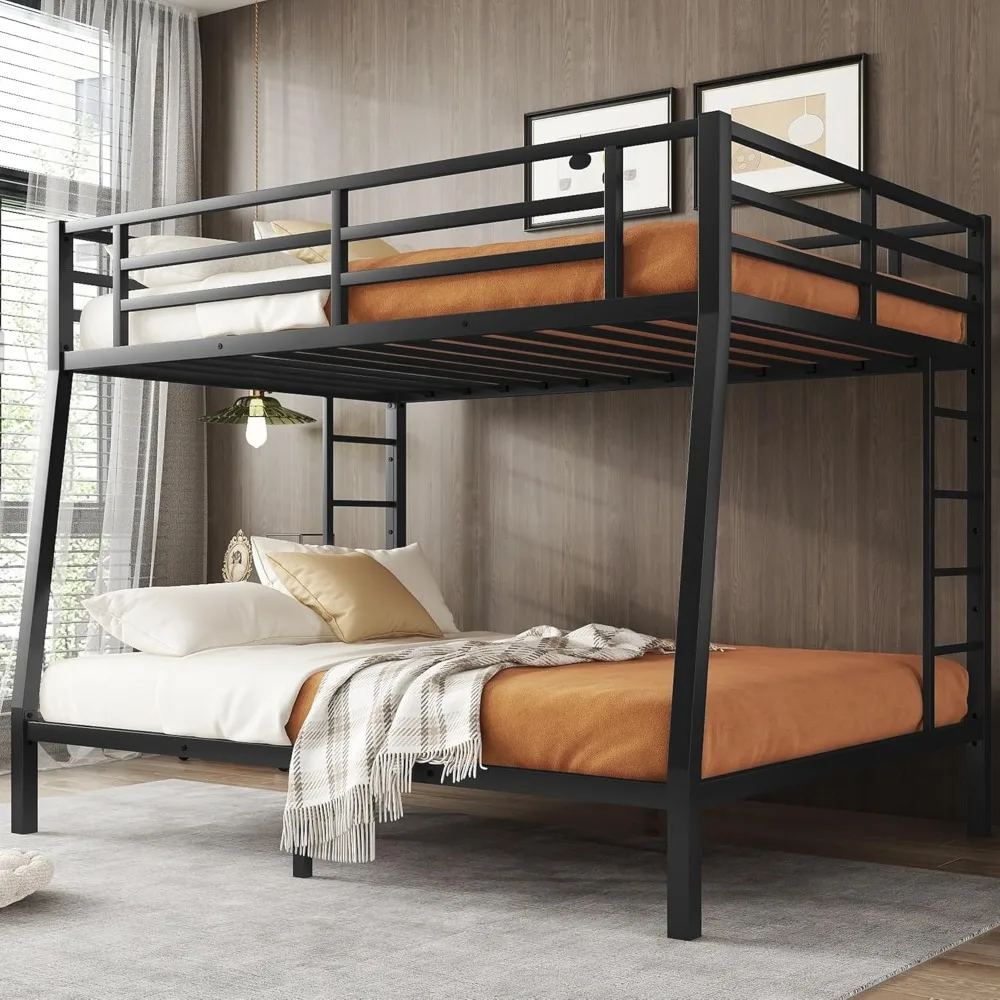 

Adult-Sized Full XL and Queen Bunk Bed with Dual Ladders and Full-Length Safety Rail