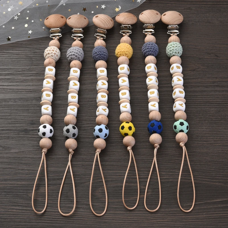 Baby Beech Wood Chupeta Clipe Nome Personalizado Silicone Felt Wood Beads Para O Bebê Dentição Manequim Titular Cadeia Brinquedo de Enfermagem Presente