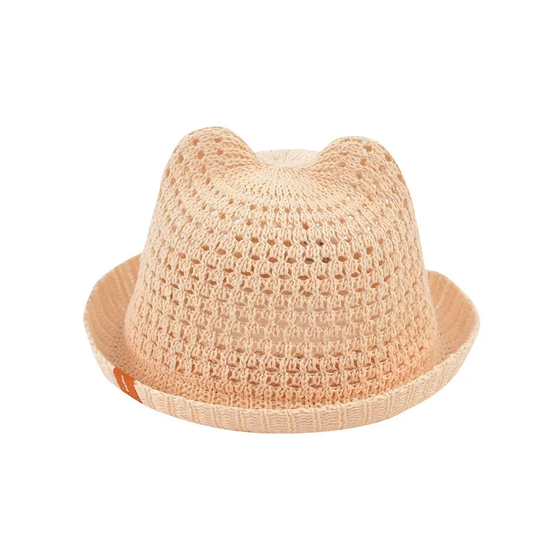 Chapeau de plage en paille avec oreilles de chat pour enfants, couvre-chef d\'extérieur respirant en coton pour garçons et filles, 2021