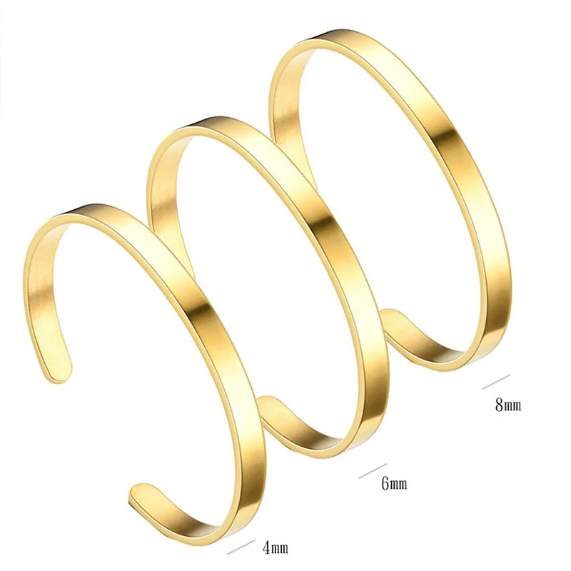 

Wholesale 4/6/8mm Stainless Steel Blank Open Bangle Custom PVD Plated Engraved Logo/Text/Quote Plain Bracelet Anti-rust Jewelry