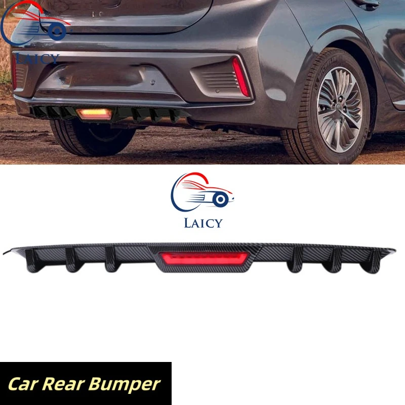 LAICY For H-yundai Ioniq 2017-2024 Car Rear Bumper Diffuser Lip w/ Tail Brake Stop Light Splitter Spoiler Shark Fin Lip Kit