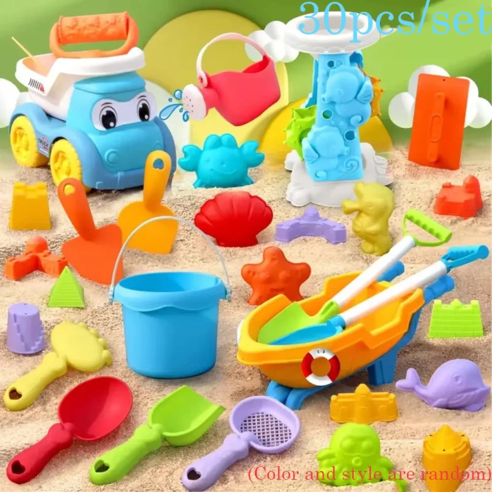 

1 Set Plastic Sand Bucket Shovels Set Snow Shoveling Interactive Beach Sand Play Toys Cartoon Manual Sand Molds Tools
