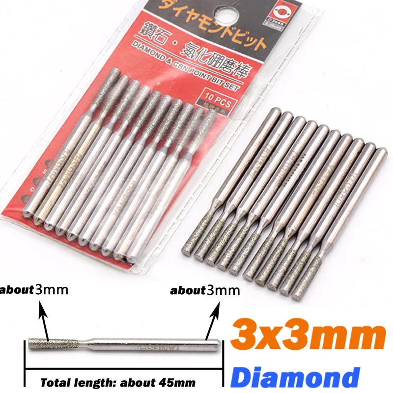 Diamond Grinding Head 3mm Shank Dia 3mm Tool Sand Alloy Polishing Carving Grinding Needle Grindings Rotating Inverted Trapezoid