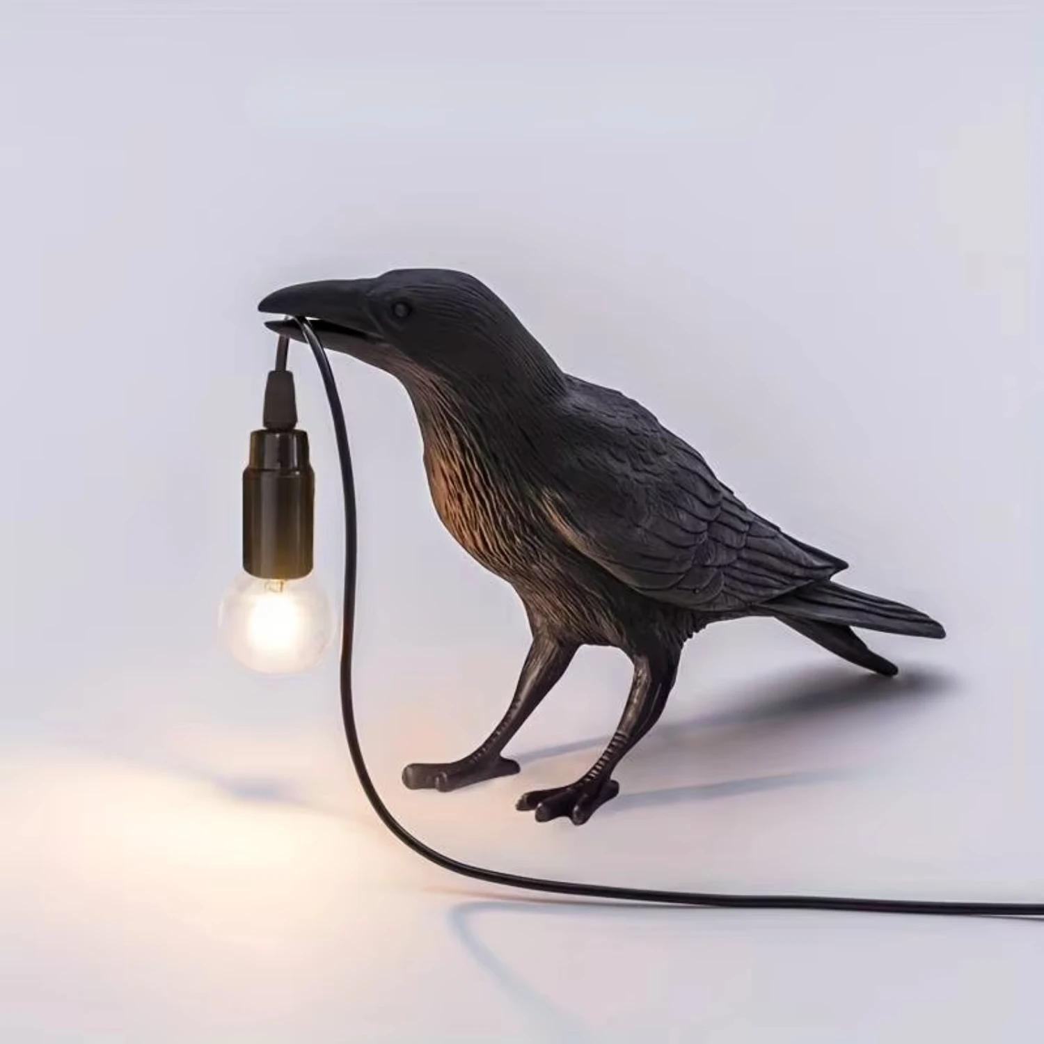 E14 Bulb with Plug Gothic Raven Lamp Vintage Resin Bird Lamp  Nightstand, Office, Living Room Farmhouse Art  Style