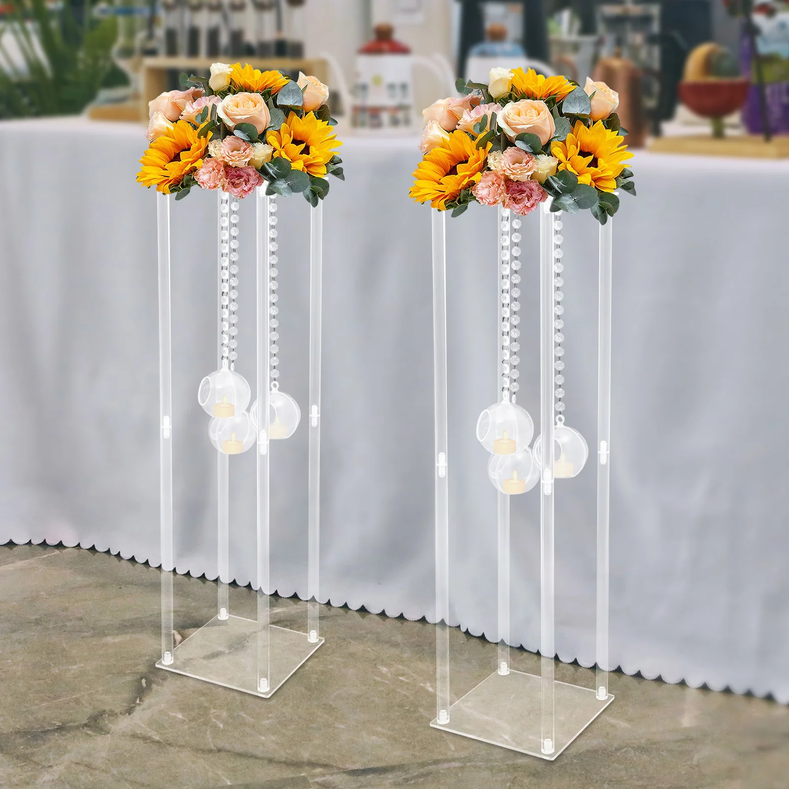 

Flower Stand Wedding Centerpieces with Hanging Candle Holders, Wedding Flower Stand, 2Pcs Wedding Centerpieces Stand